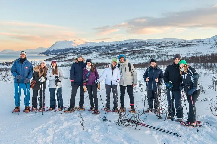Snowshoeing past a reindeer herd near Tromsø on a Tromso reindeer feeding tour